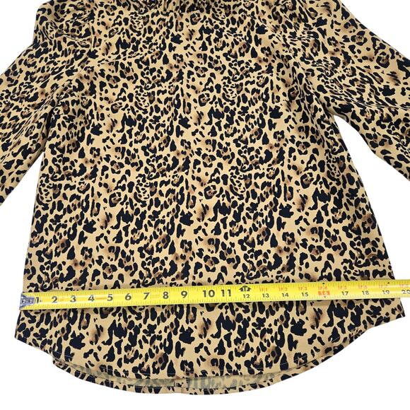 J Crew Women Size Small Animal Print Long Sleeve Blouse High Ruffle Neck Office - Picture 4 of 12